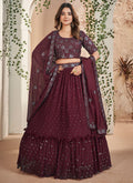 Maroon Sequence Embroidery Wedding Lehenga Choli And Dupatta