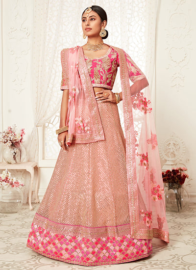 Light Pink Embroidery Wedding Lehenga Choli