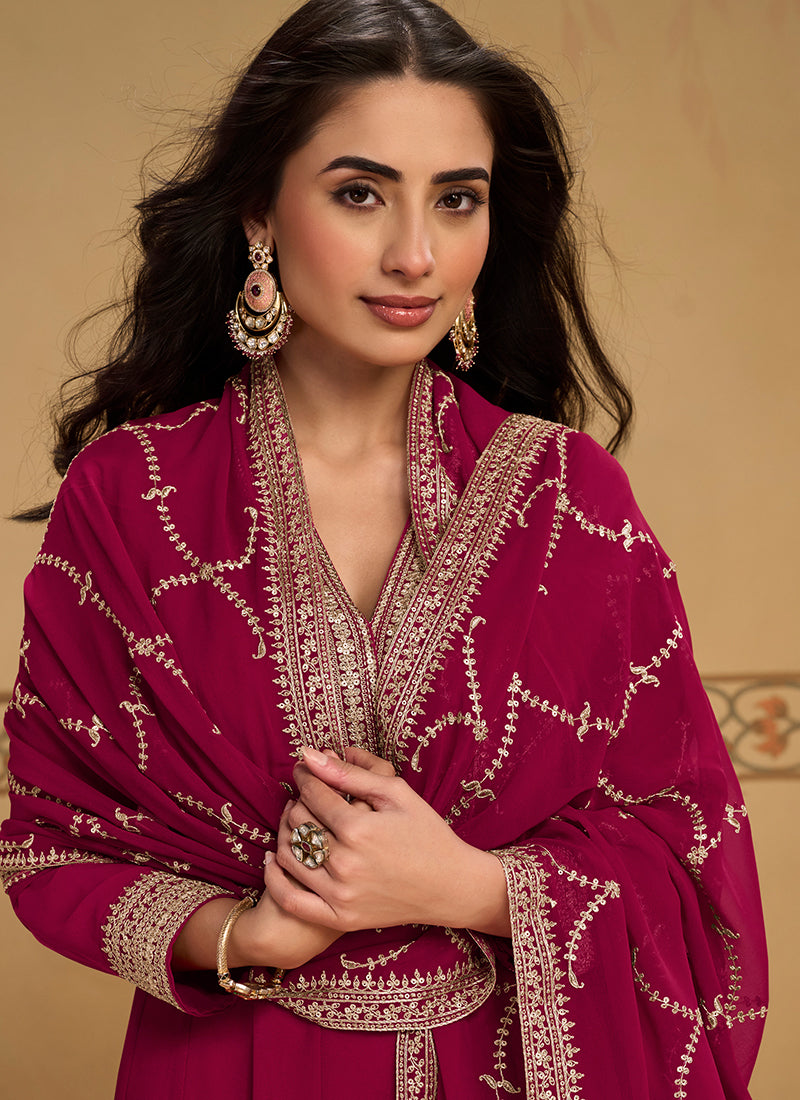 Buy Magenta Anarkali Pant Style Suit In UK
