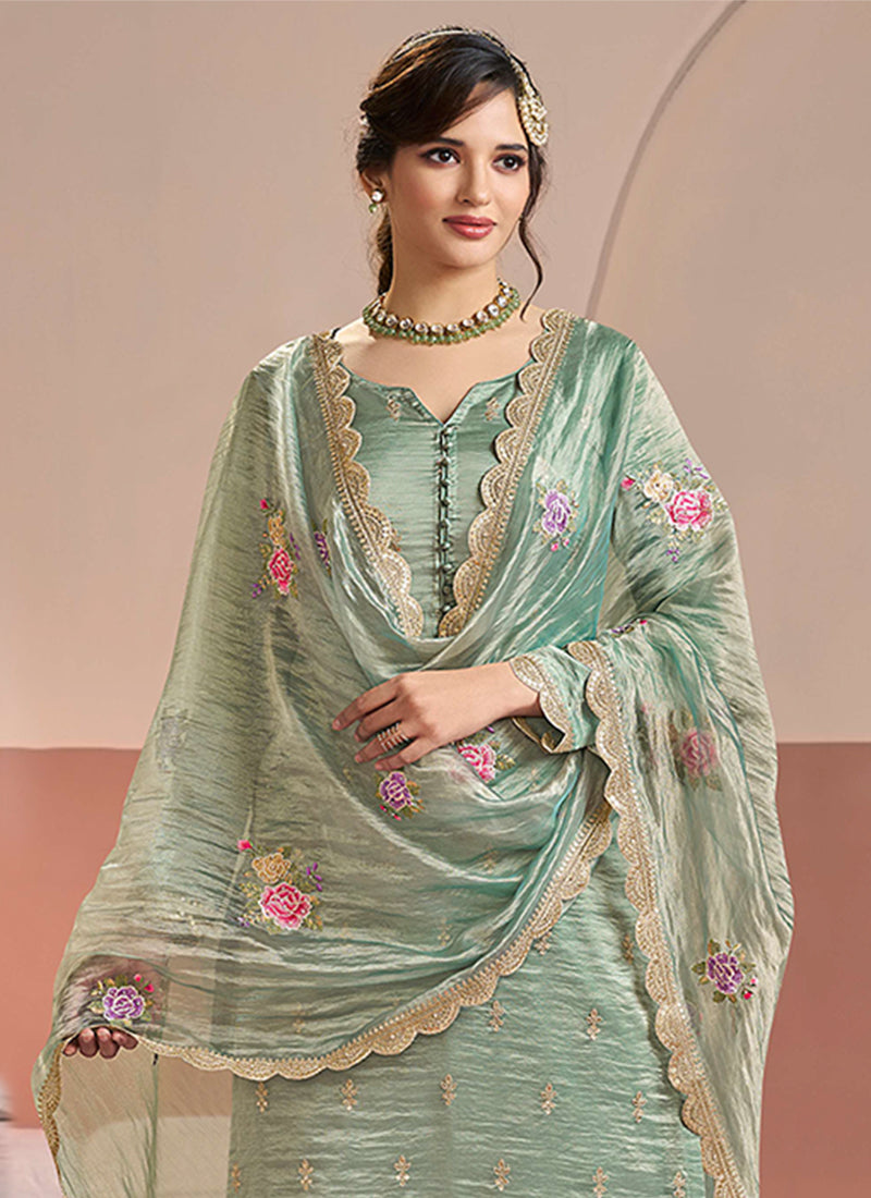Sea Green Embroidery Festive Salwar Kameez