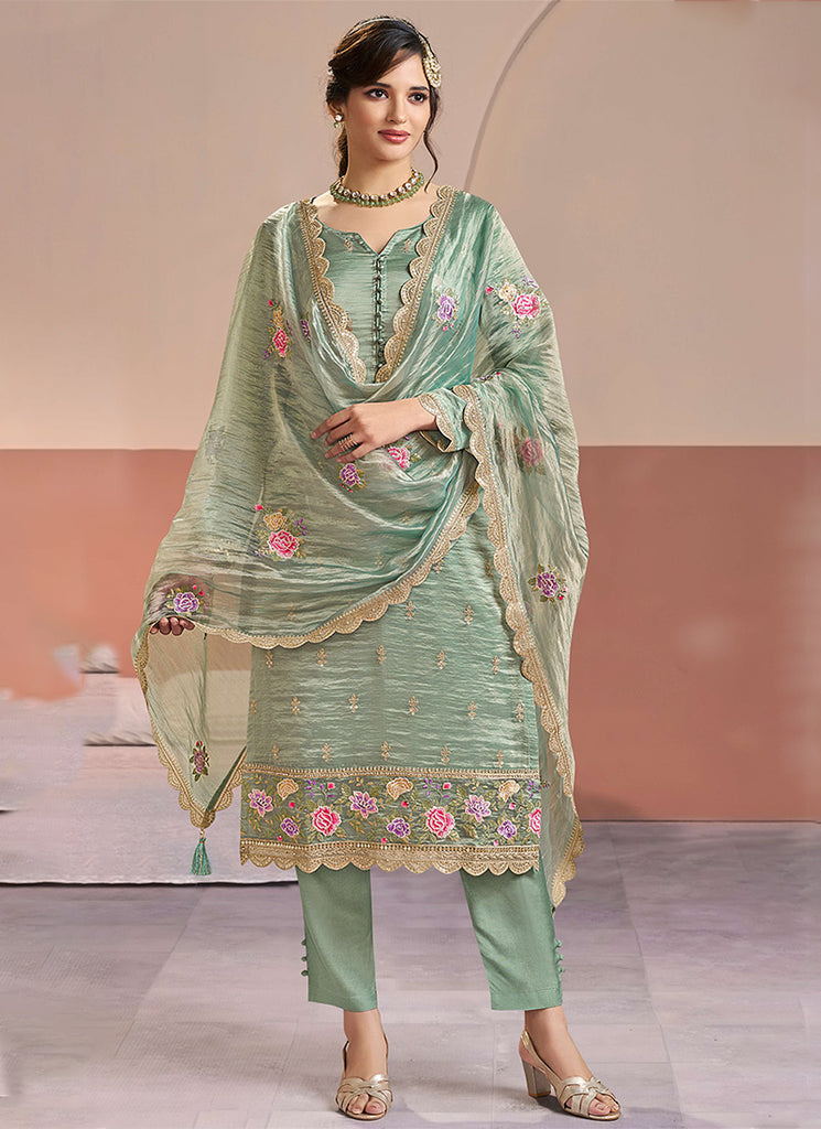 Sea Green Embroidery Festive Salwar Kameez