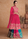 Hot Pink Multi Embroidered Wedding Anarkali Lehenga Suit
