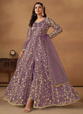 Purple Cording Embroidery Slit Style Anarkali Pant Suit