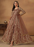 Light Brown Cording Embroidery Slit Style Anarkali Pant Suit