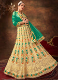 Cream And Green Multi Embroidery Wedding Lehenga Choli And Dupatta