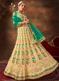 Cream And Green Multi Embroidery Wedding Lehenga Choli And Dupatta