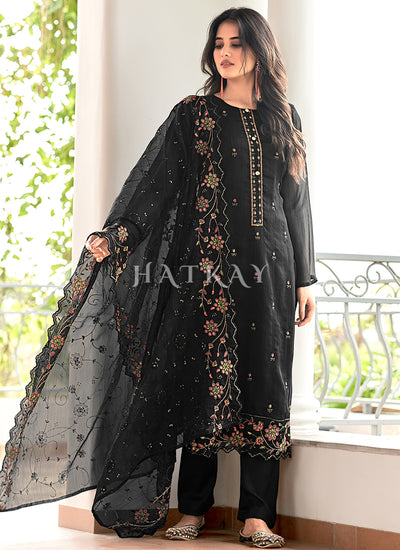 Black Floral Embroidered Pakistani Suit