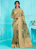 Light Green Floral Digital Printed Organza Silk Saree