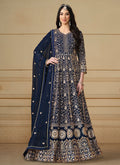 Navy Blue Sequence Embroidery Georgette Anarkali Suit