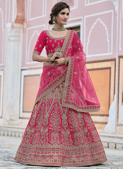 Pink Zari And Zarkan Embroidered Lehenga Choli And Dupatta