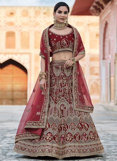 Bridal Red Zari And Zarkan Embroidered Lehenga Choli And Dupatta