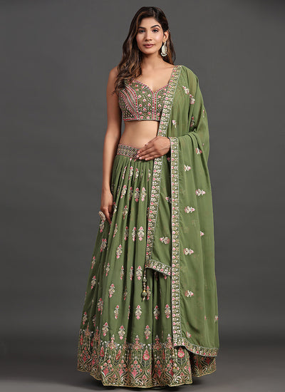 Green Multi Embroidery Traditional Lehenga Choli