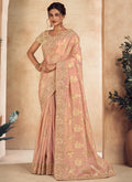 Peach Golden Embroidery Wedding Saree