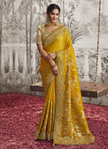 Yellow Golden Sequence Embroidery Wedding Saree