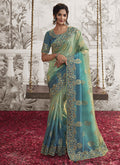Turquoise Green Sequence Embroidery Wedding Saree