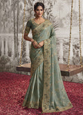 Teal Green Sequence Embroidery Wedding Saree