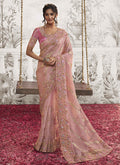 Blush Pink Golden Sequence Embroidery Wedding Saree