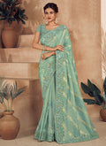 Sea Green Golden Embroidery Wedding Saree