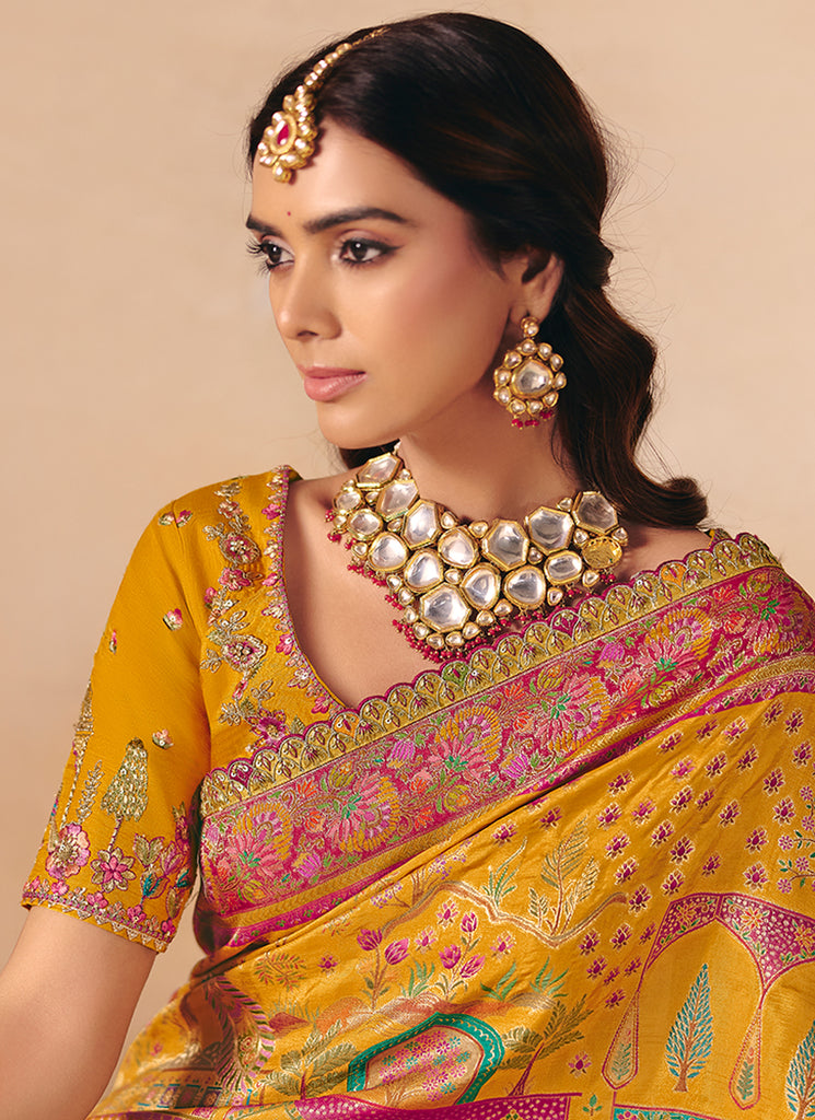 Buy Marigold Yellow Silk Saree Online