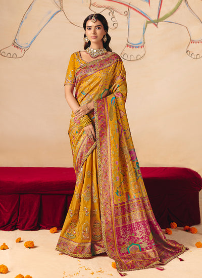 Marigold Yellow Designer Saree