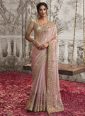 Pink Ivory Sequence Embroidery Wedding Saree