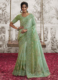 Lime Green Multi Sequence Embroidery Wedding Saree