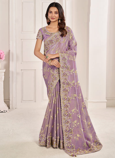 Purple Embroidery Wedding Saree