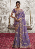 Violet Multi Sequence Embroidery Wedding Saree