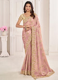 Pink Ivory Embroidery Wedding Saree