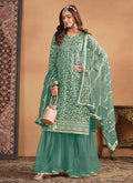 Blue Embroidery Net Gharara Suit