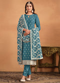 Turquoise Thread And Sequence Embroidery Pant Style Salwar Suit