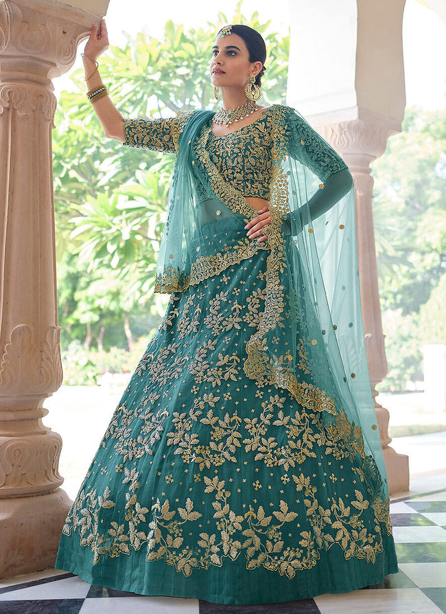 Turquoise Designer Indian Wedding Lehenga Choli