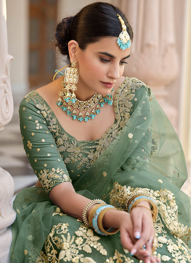 Deep Green Designer Indian Wedding Lehenga Choli
