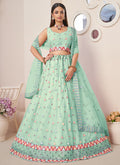 Cyan Green Sequence Embroidery Festive Lehenga Choli