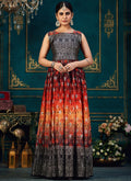 Red And Black Printed Traditional Anarkali Gown