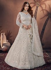 Pearl White Sequence Embroidery Wedding Lehenga Choli And Dupatta  
