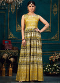Golden Black Printed Traditional Anarkali Gown