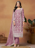 Purple Thread Embroidery Organza Salwar Suit