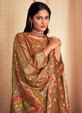 Ochre Yellow Printed Viscose Jacquard Salwar Kameez In USA UK Canada