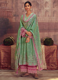 Green And Purple Thread Embroidery Anarkali Palazzo Suit