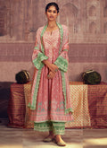 Pink And Green Thread Embroidery Anarkali Palazzo Suit