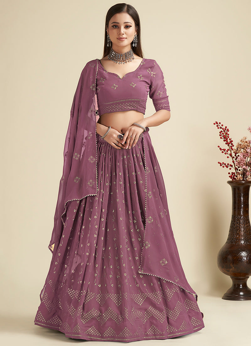 Mauve Sequence Embroidery Traditional Lehenga Choli