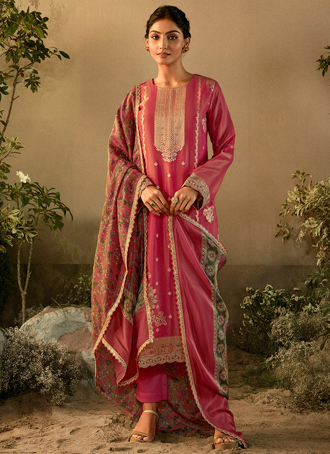 Pink Banarasi Salwar Kameez Suit