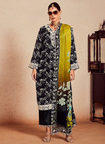 Black And Yellow Multicoloured Dori Work Pakistani Salwar Kameez Suit