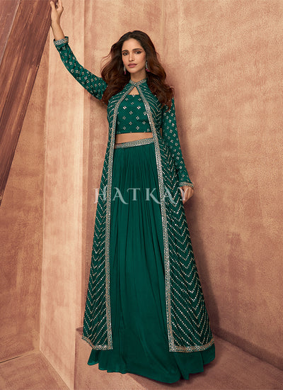 Emerald Green Sequence Embroidered Lehenga Choli And Jacket