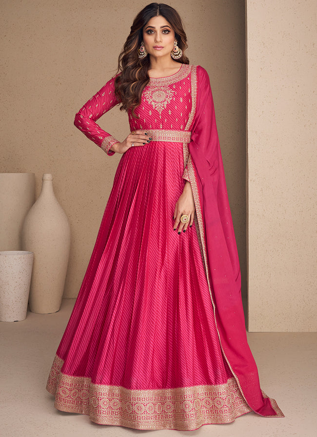 Fuchsia Pink Embroidery Bollywood Anarkali Gown