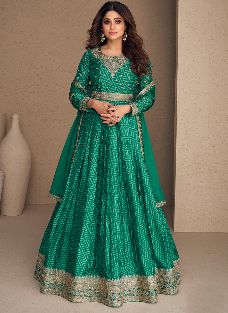 Dark Green Embroidery Bollywood Anarkali Gown