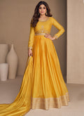Bright Yellow Zari And Sequence Embroidery Anarkali Gown