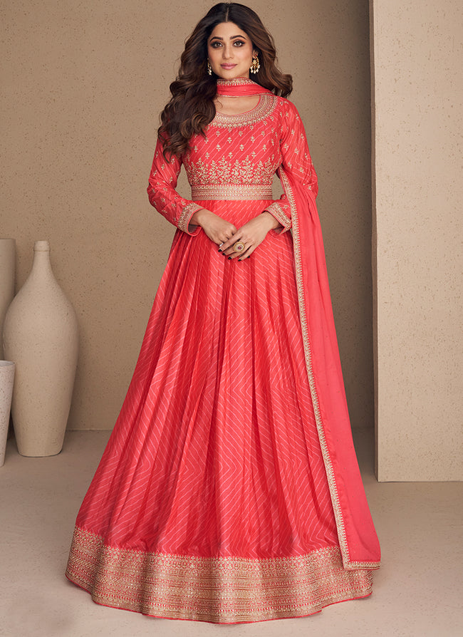 Orange Embroidery Bollywood Anarkali Gown