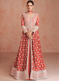 Orange Embroidery Slit Style Festive Anarkali Lehenga